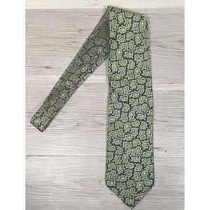 Nautica Mens Neck Tie Green Paisley Designs 100% Silk 56" L X 4" W